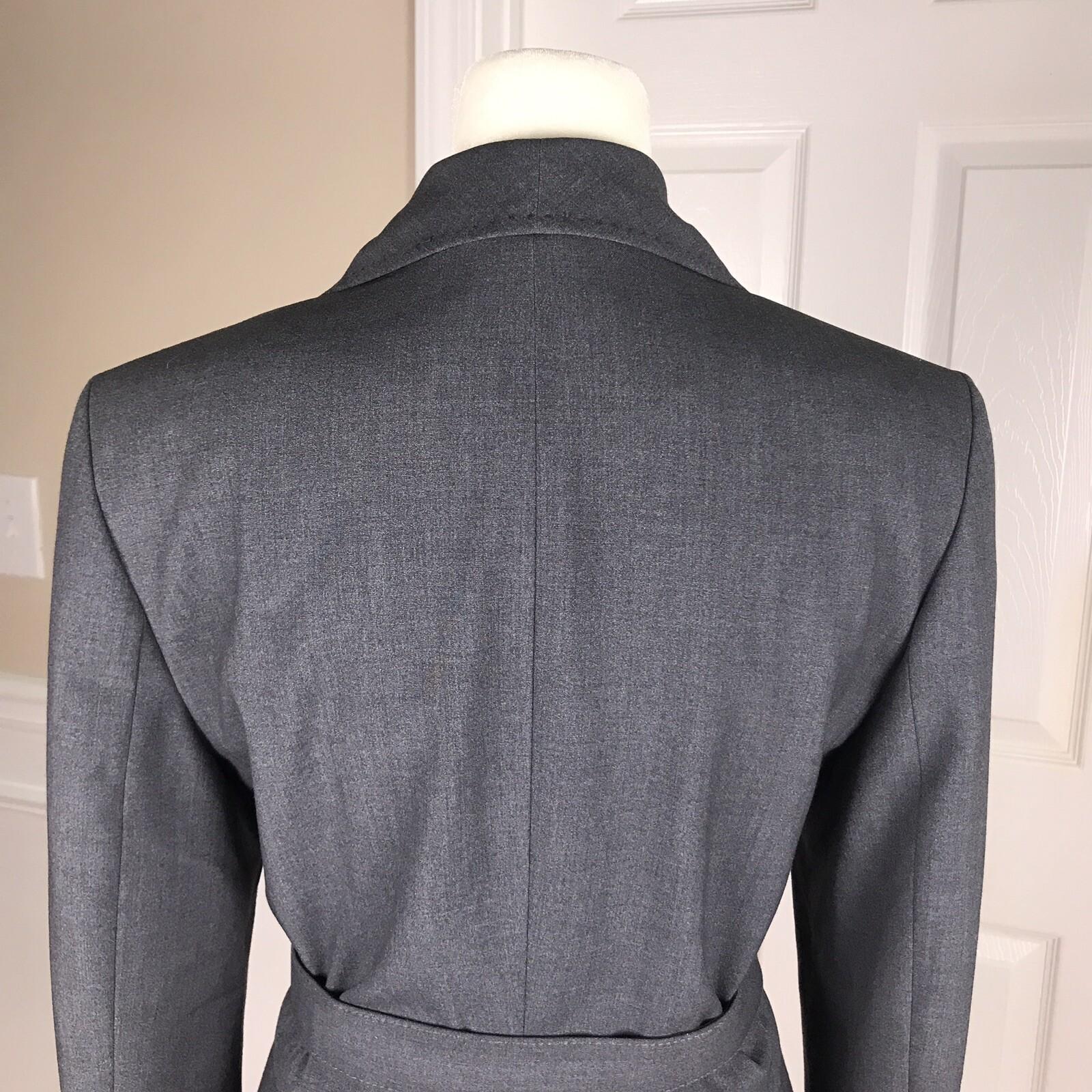 CALVIN KLEIN Women Gray Single Breasted Polyester Blend Belted Blazer Size 8
