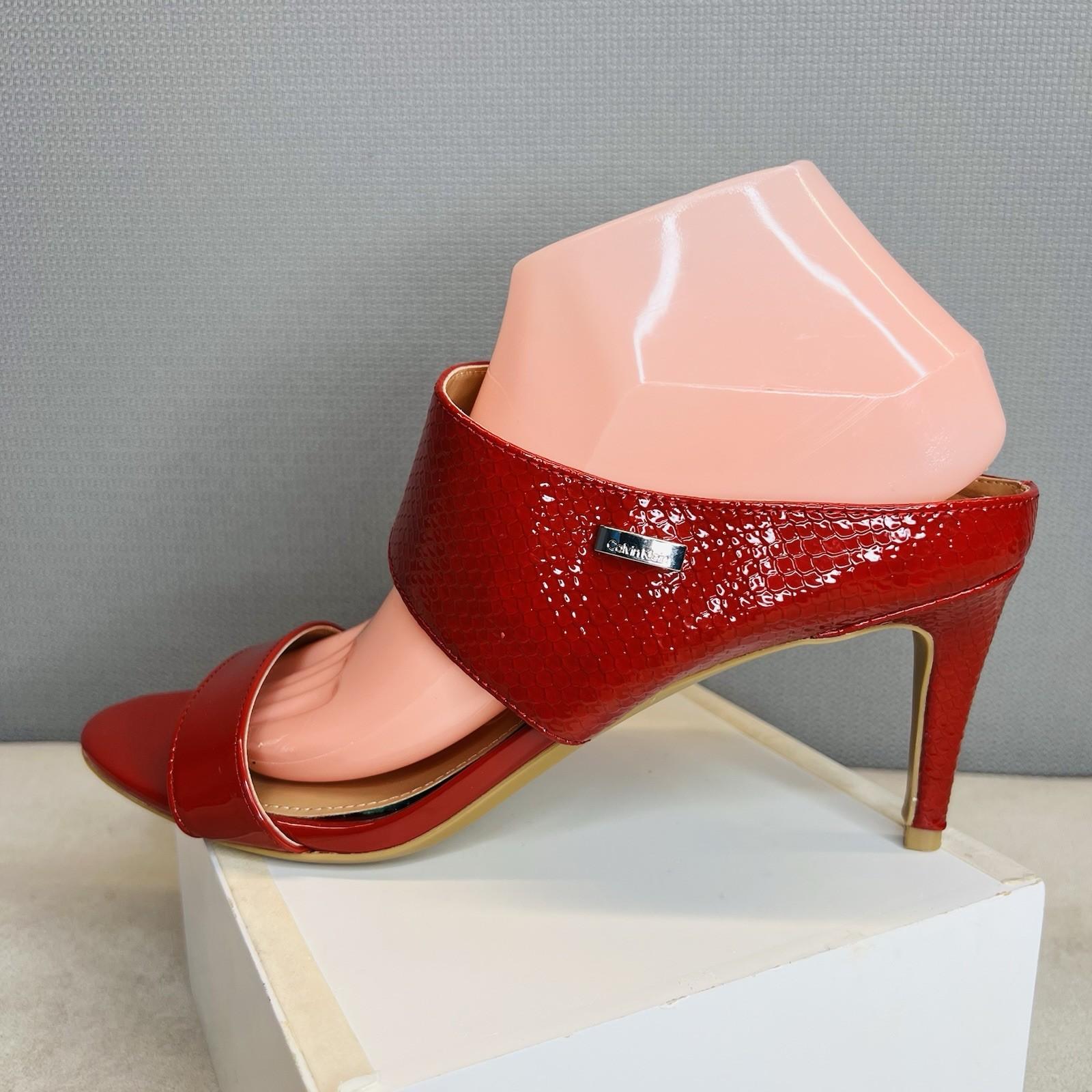 10-7893.jpg Calvin Klein leather python slide sandals 9.5M red 2 band heels shoes stiletto