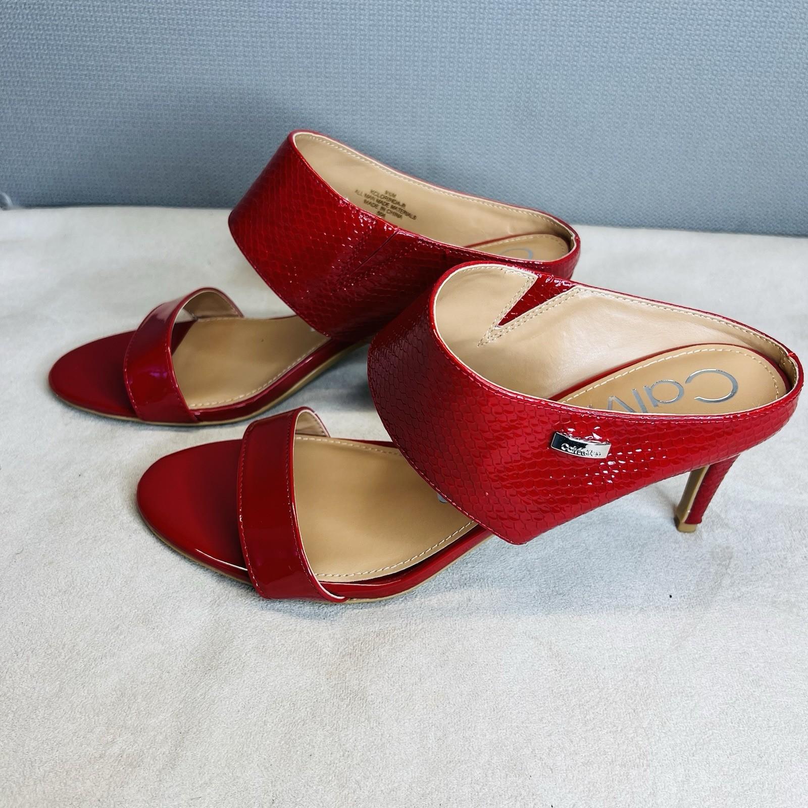10-7896.jpg Calvin Klein leather python slide sandals 9.5M red 2 band heels shoes stiletto