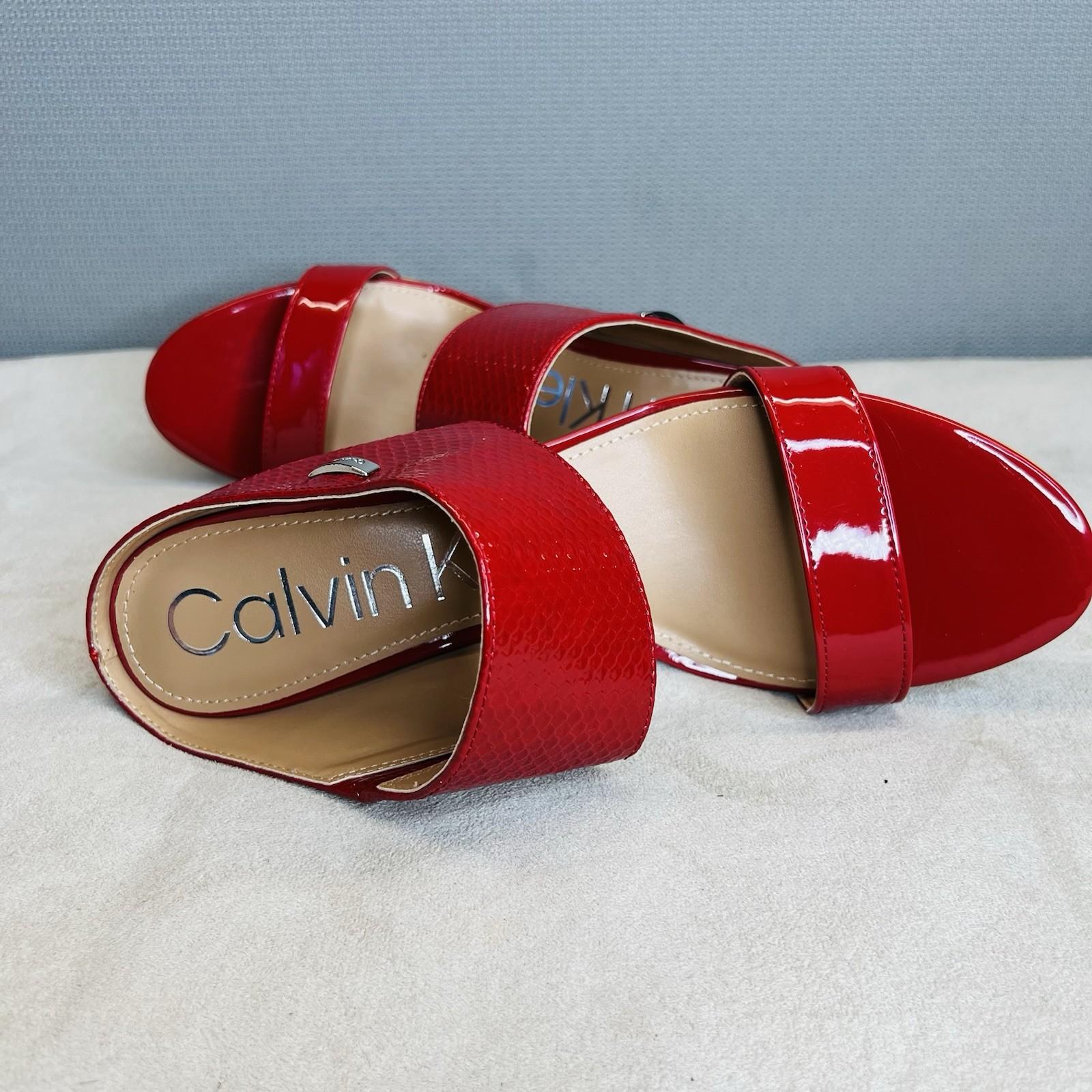 10-7898.jpg Calvin Klein leather python slide sandals 9.5M red 2 band heels shoes stiletto