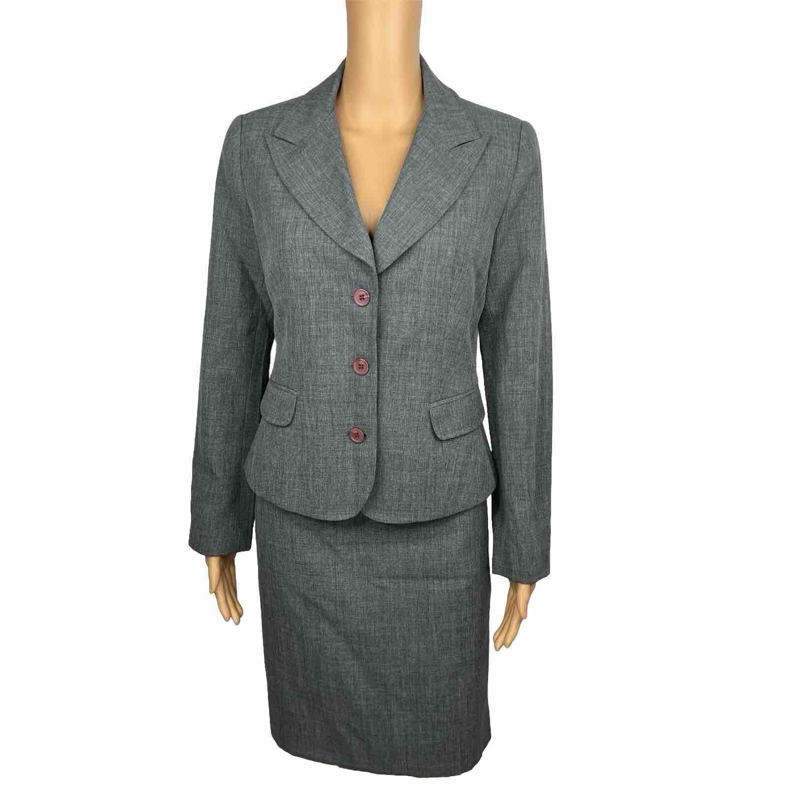 Biacci Women Polyester Skirt Suit Size 6 Gray Lined Peak Collar 2PC Career