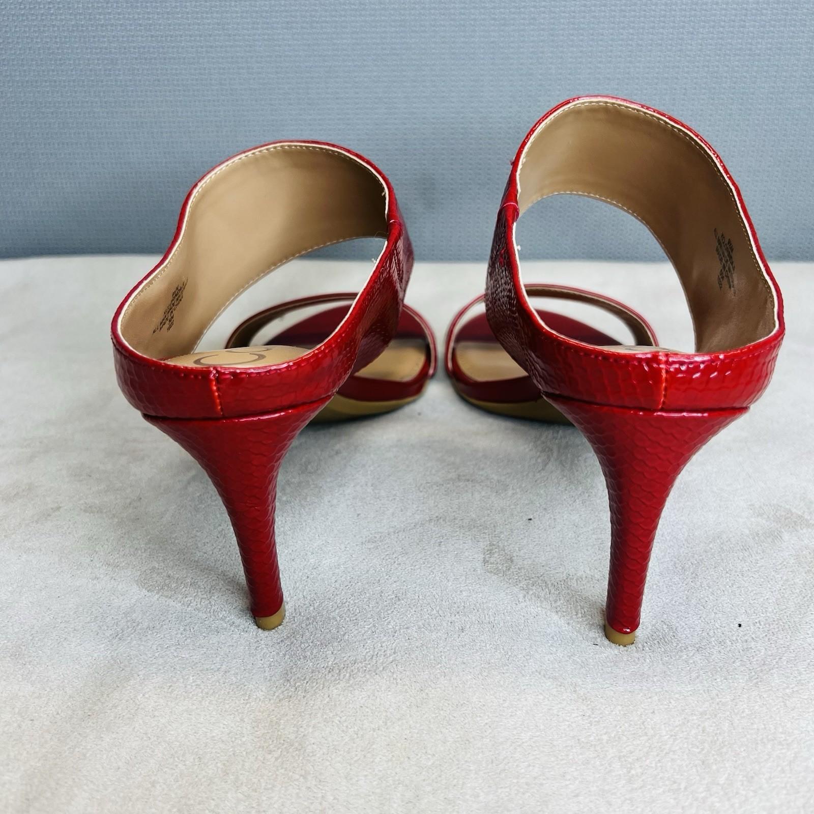 10-7900.jpg Calvin Klein leather python slide sandals 9.5M red 2 band heels shoes stiletto