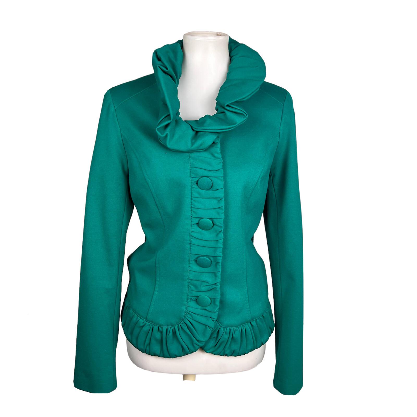 INC INTERNATIONAL CONCEPTS Green Rayon Nylon Spandex Ruffle Blazer Size M