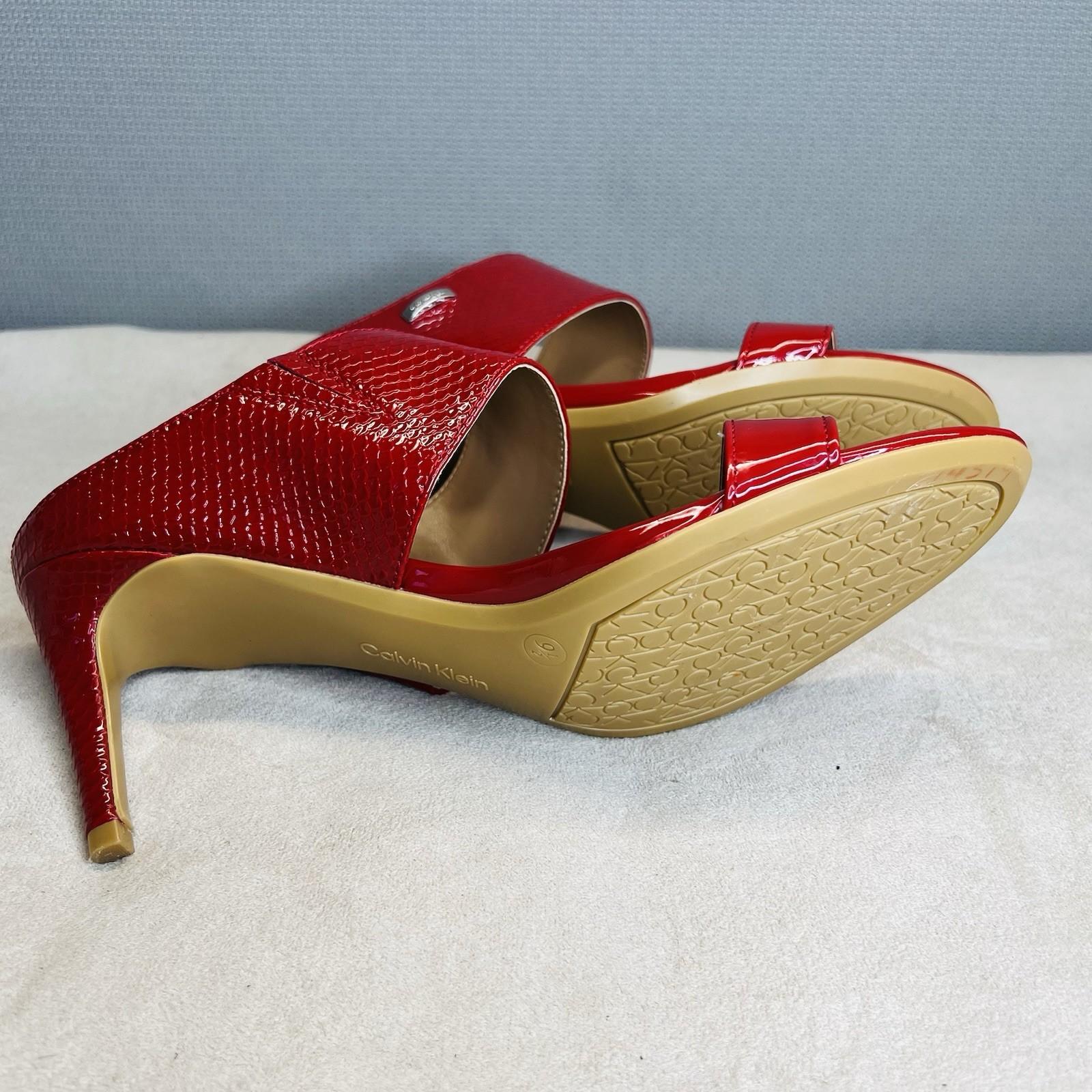 10-7903.jpg Calvin Klein leather python slide sandals 9.5M red 2 band heels shoes stiletto
