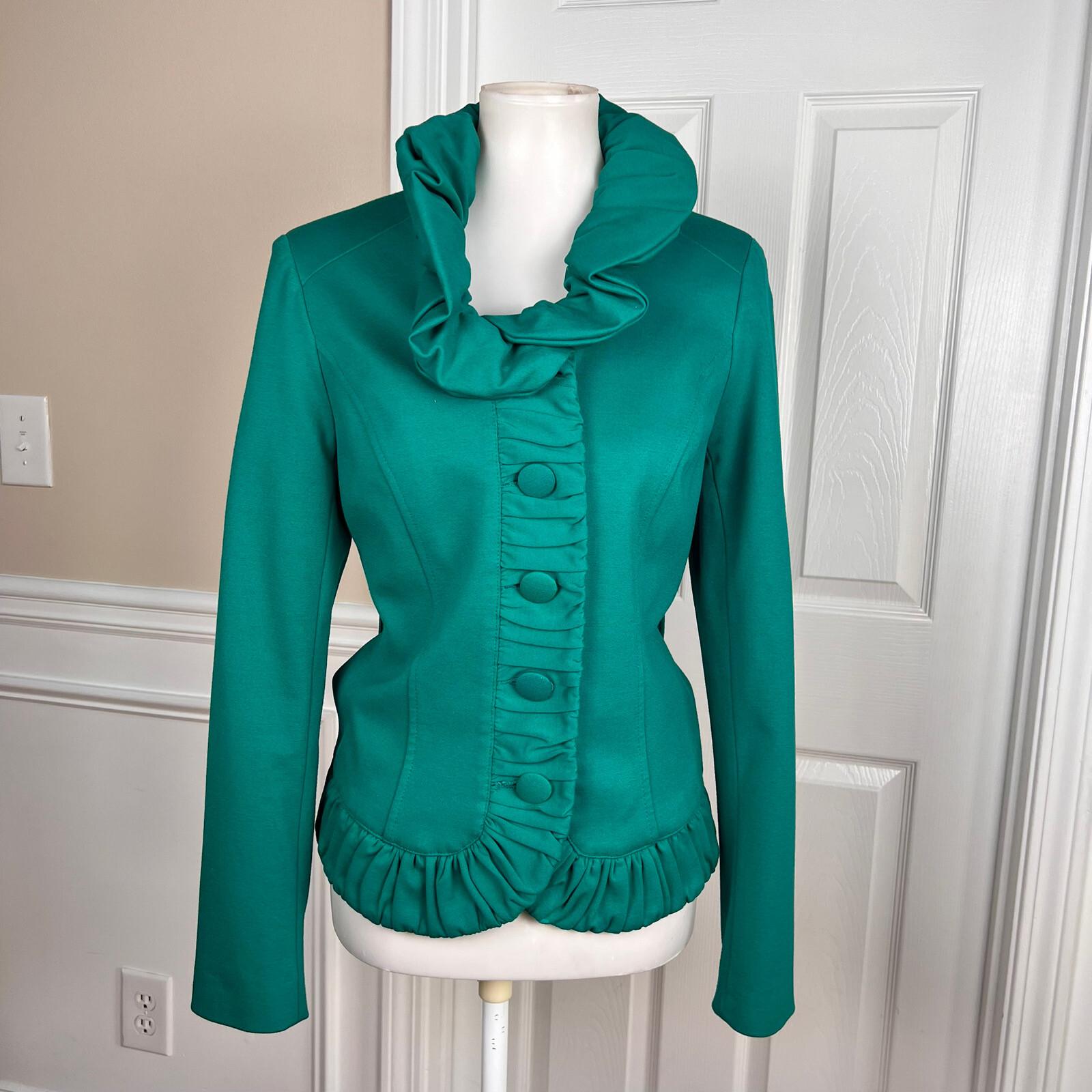 INC INTERNATIONAL CONCEPTS Green Rayon Nylon Spandex Ruffle Blazer Size M