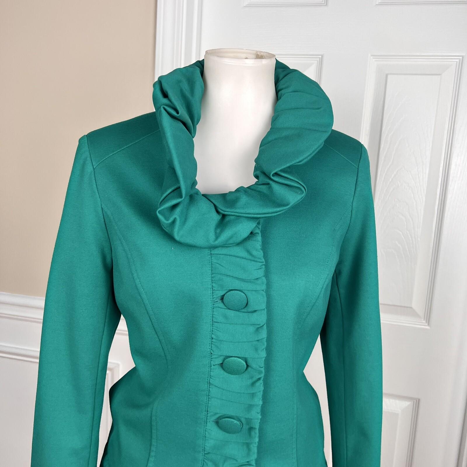 INC INTERNATIONAL CONCEPTS Green Rayon Nylon Spandex Ruffle Blazer Size M