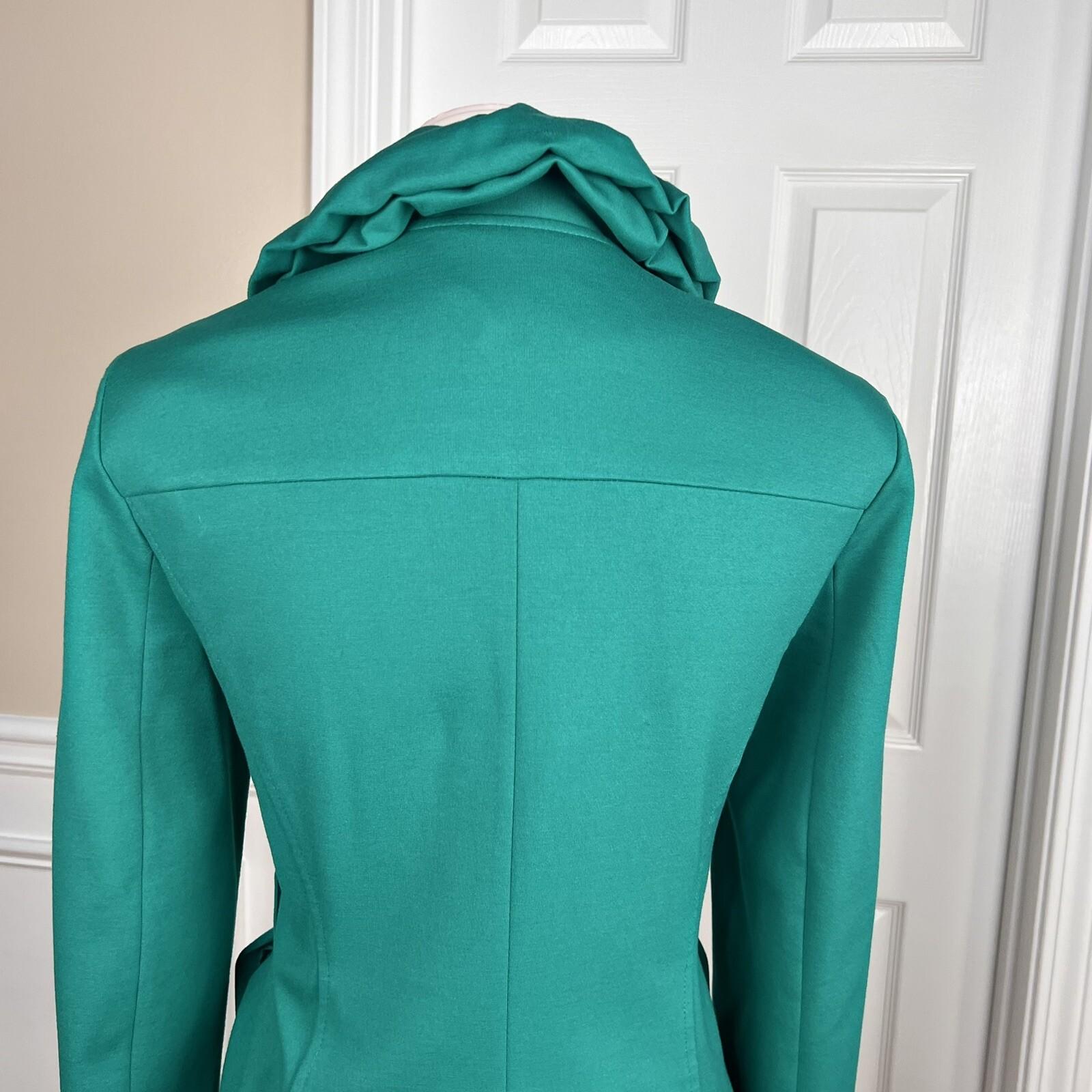 INC INTERNATIONAL CONCEPTS Green Rayon Nylon Spandex Ruffle Blazer Size M