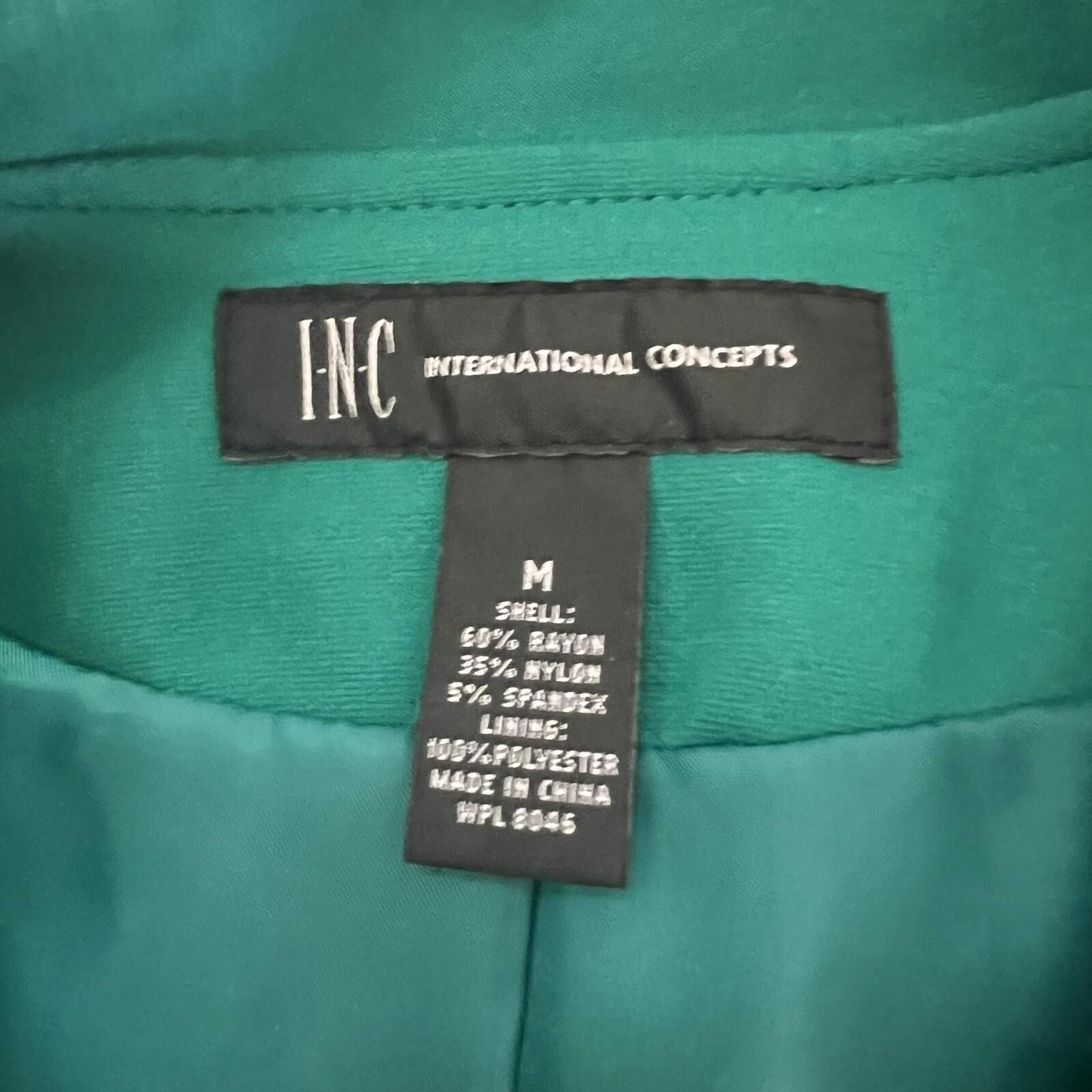 INC INTERNATIONAL CONCEPTS Green Rayon Nylon Spandex Ruffle Blazer Size M