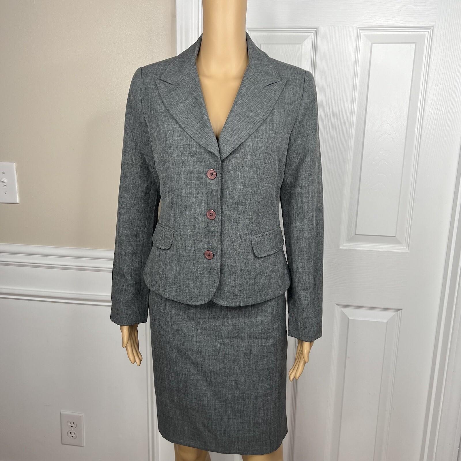 Biacci Women Polyester Skirt Suit Size 6 Gray Lined Peak Collar 2PC Career