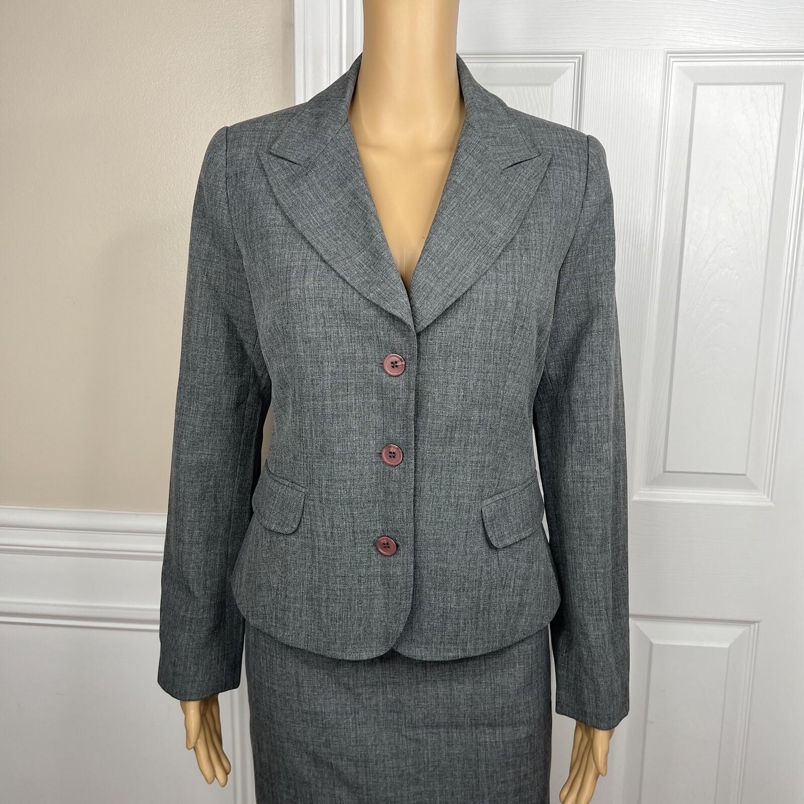 Biacci Women Polyester Skirt Suit Size 6 Gray Lined Peak Collar 2PC Career