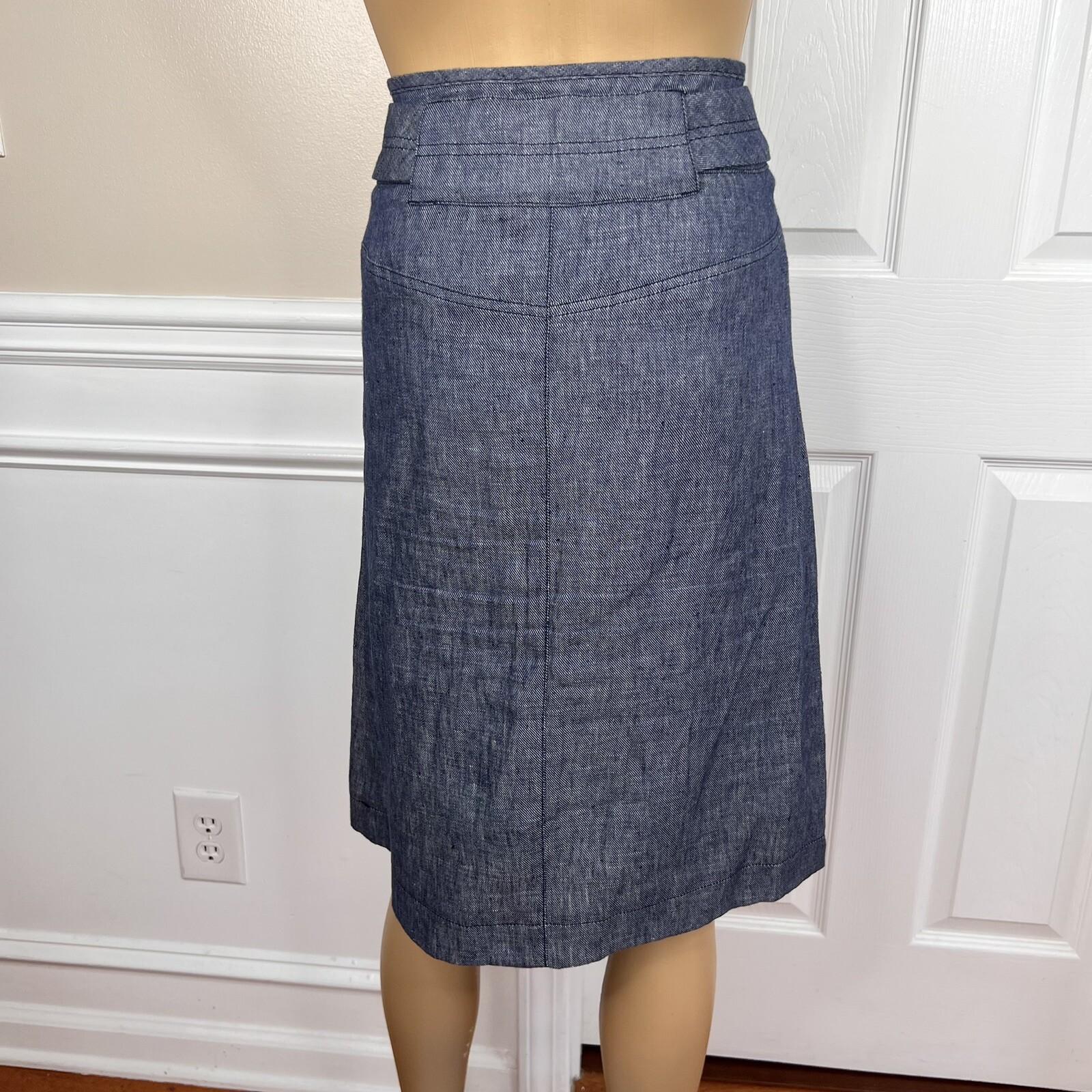 KASPER 2PC Blue Denim Like Linen Open Front Belted Career Skirt Suit Size 2P