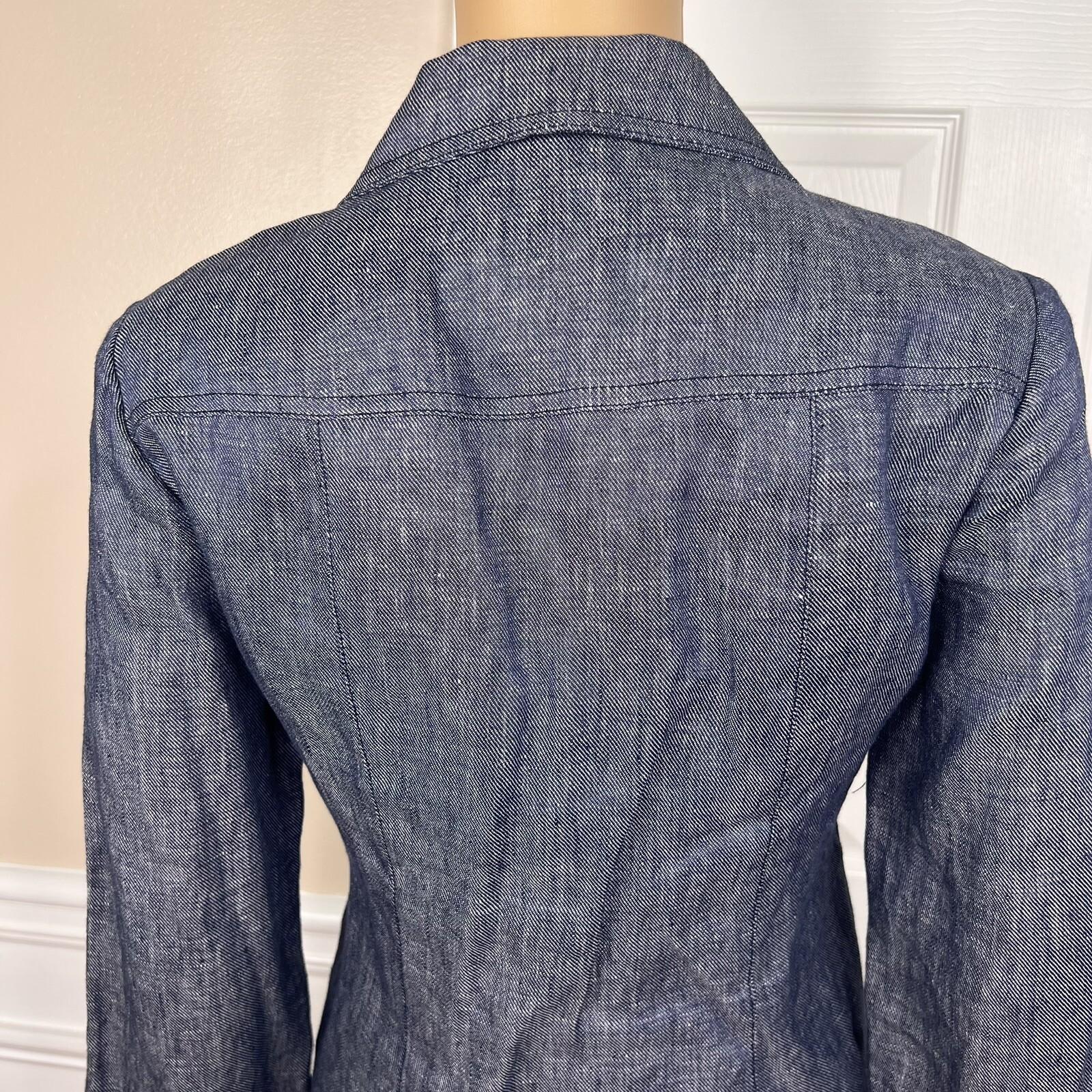KASPER 2PC Blue Denim Like Linen Open Front Belted Career Skirt Suit Size 2P