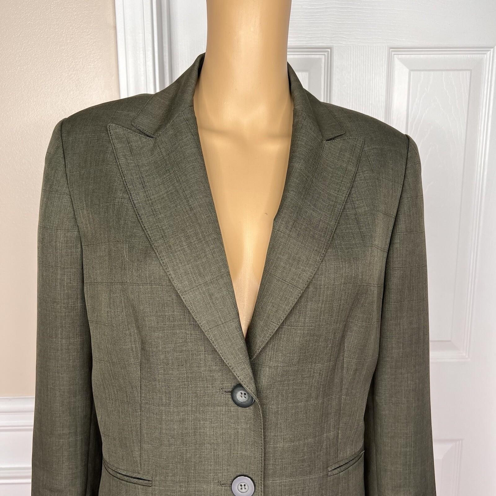 Evan Picone Pant Suit Size 12 Polyester Green Lined Peak Collar Pockets 2PC
