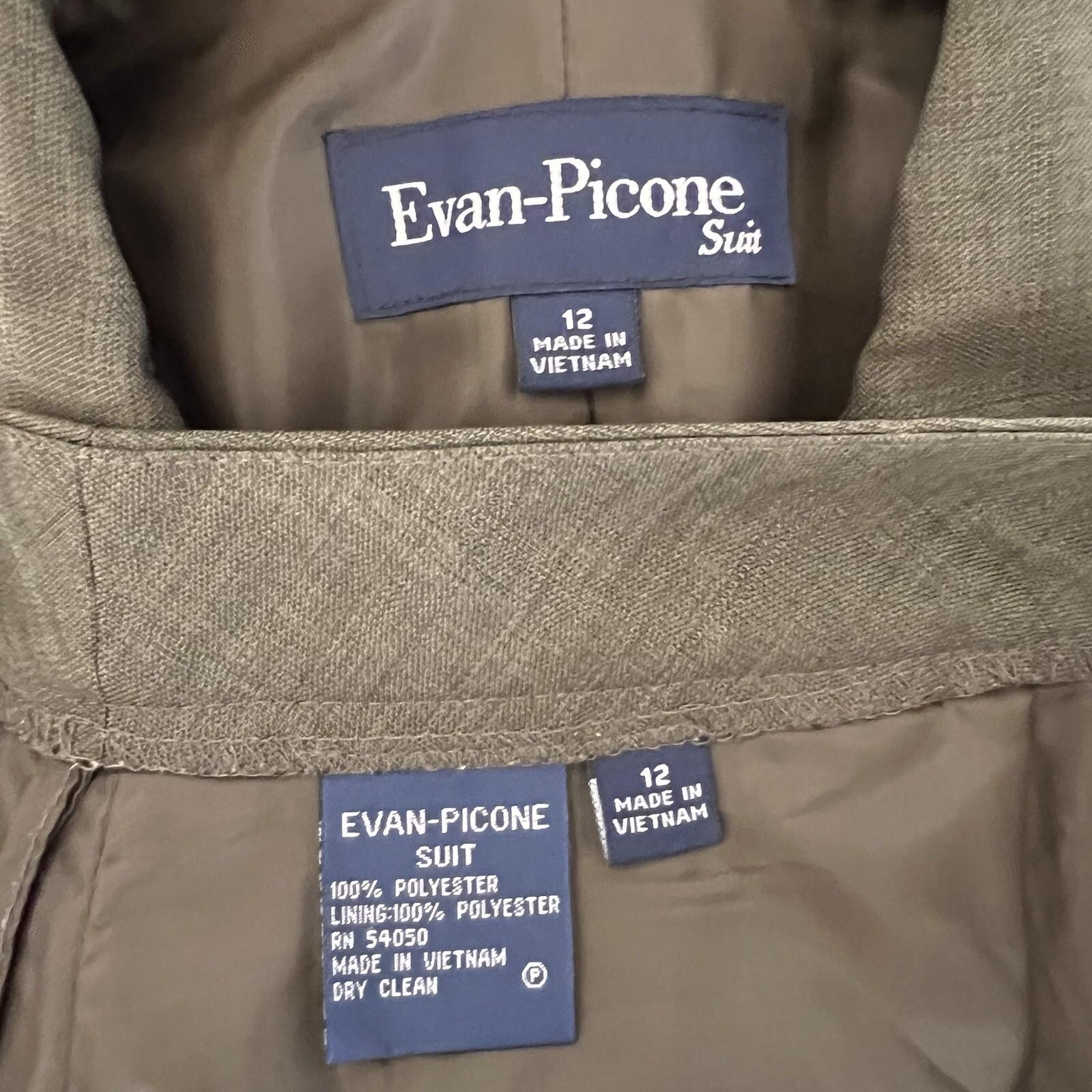 Evan Picone Pant Suit Size 12 Polyester Green Lined Peak Collar Pockets 2PC
