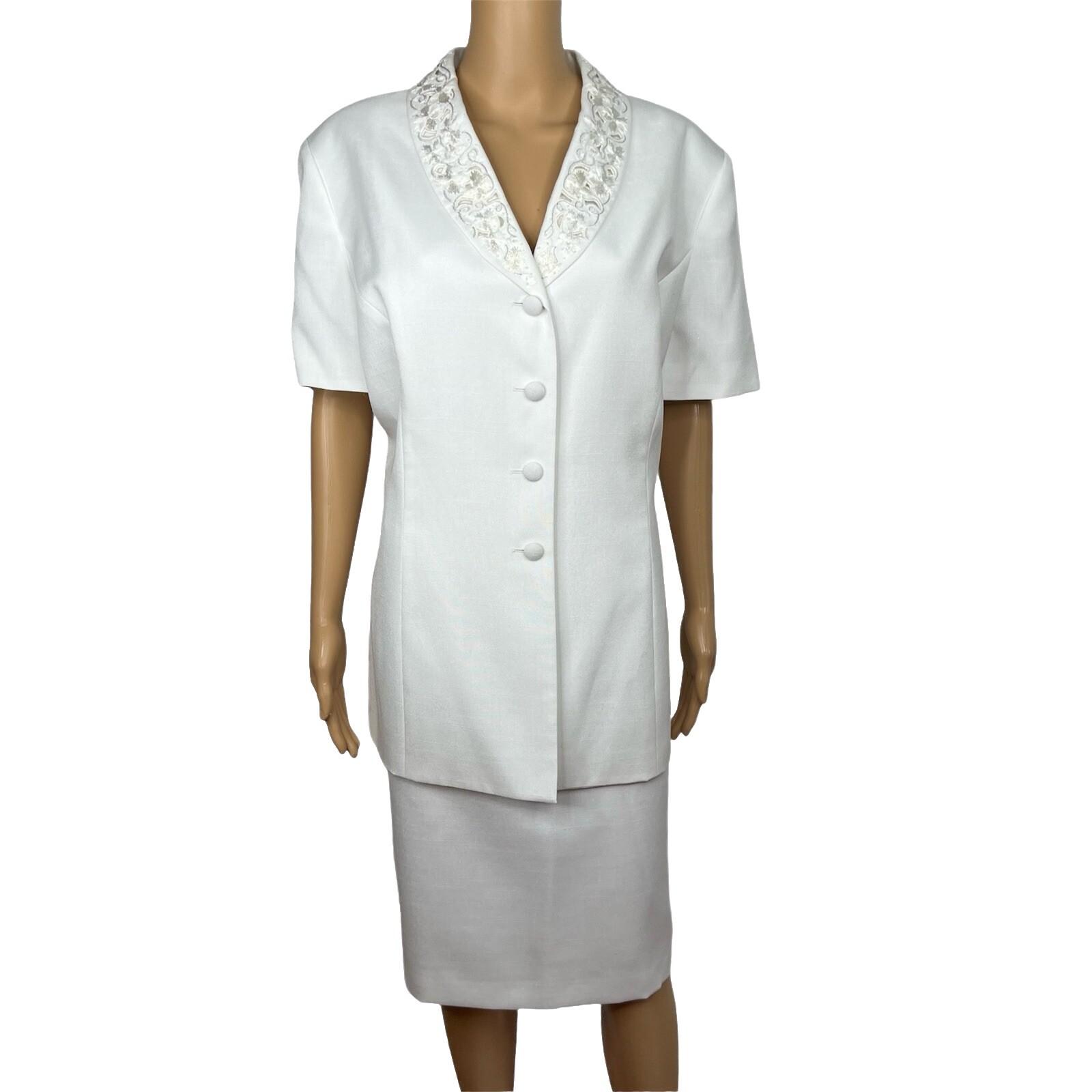 Le Suit Viscose Blend Skirt Suit 18 Embroidered Beaded Short Sleeves 2PC New