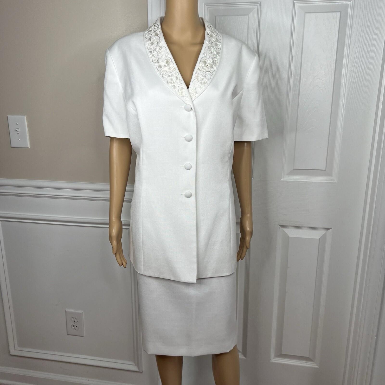 Le Suit Viscose Blend Skirt Suit 18 Embroidered Beaded Short Sleeves 2PC New
