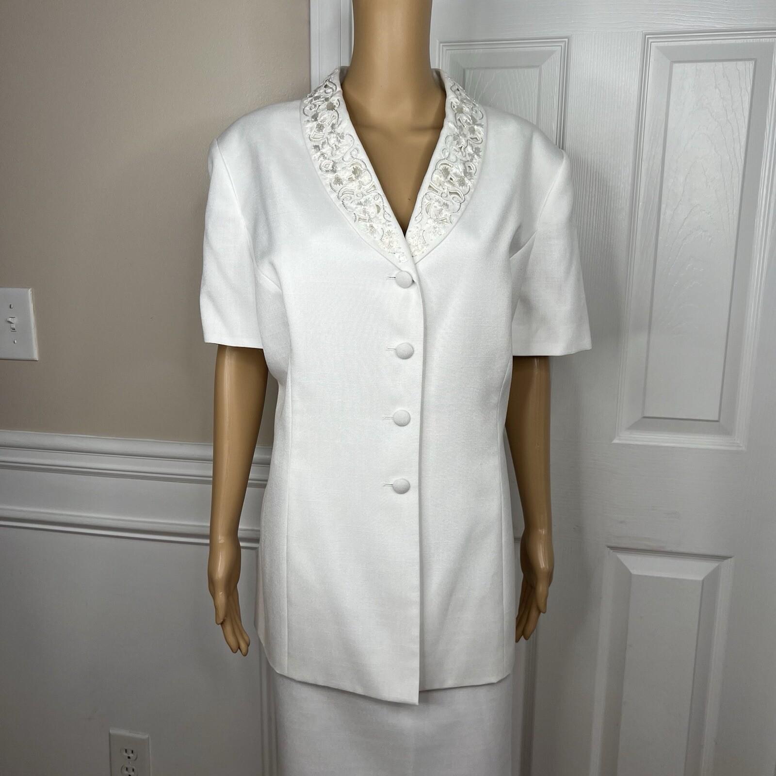 Le Suit Viscose Blend Skirt Suit 18 Embroidered Beaded Short Sleeves 2PC New
