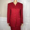 Albert Nipon Vtg Wool Acetate Blend Red Skirt Suit Size 6 Lined Collarless Women