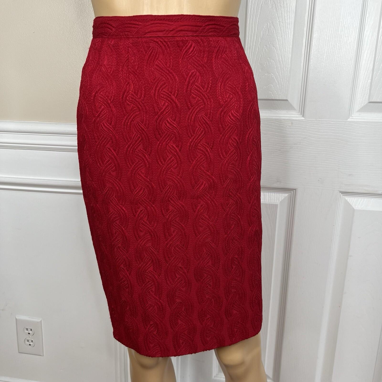Albert Nipon Vtg Wool Acetate Blend Red Skirt Suit Size 6 Lined Collarless Women