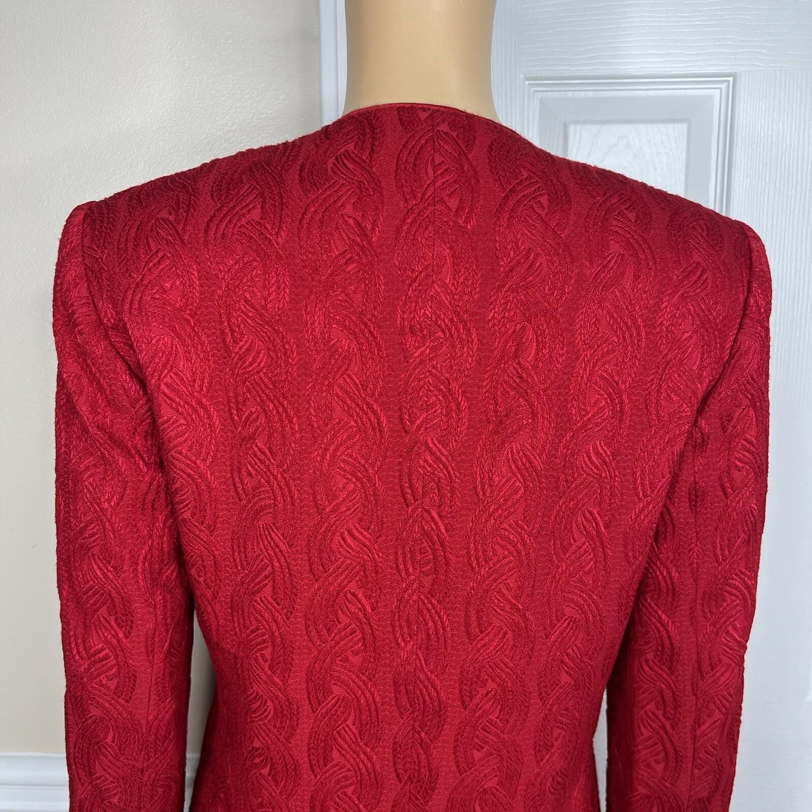 Albert Nipon Vtg Wool Acetate Blend Red Skirt Suit Size 6 Lined Collarless Women