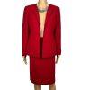 Kasper Polyester Skirt Suit Size 8P Red Lined Open Front Cocktail Career 2PC