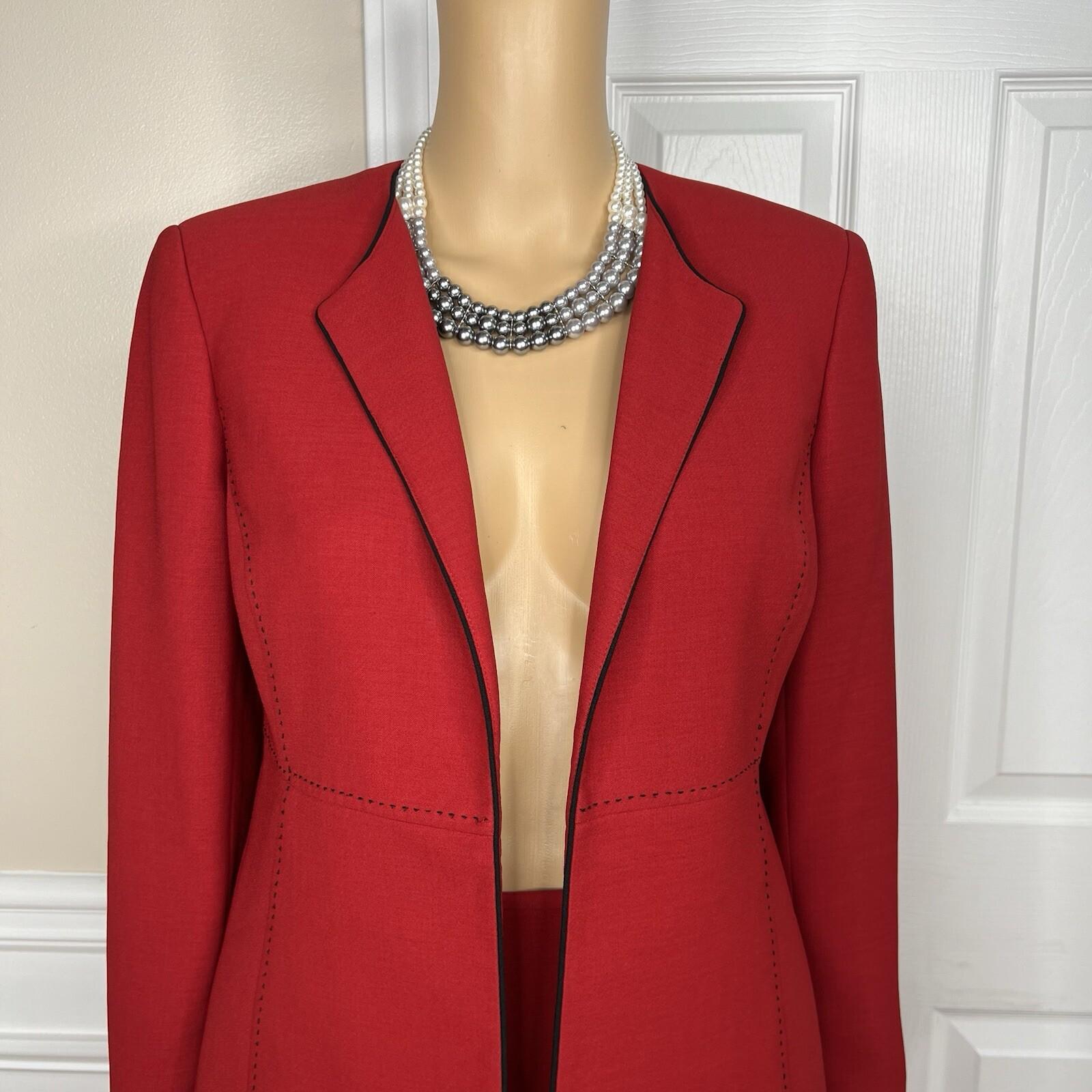 Kasper Polyester Skirt Suit Size 8P Red Lined Open Front Cocktail Career 2PC
