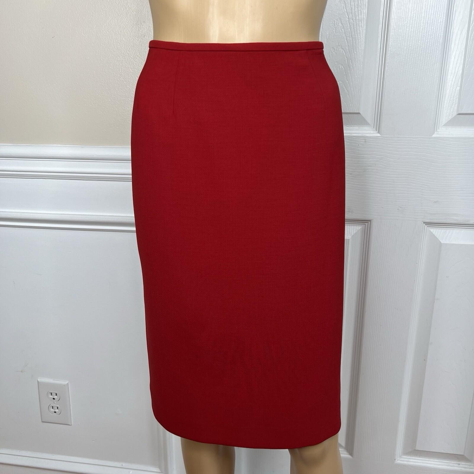 Kasper Polyester Skirt Suit Size 8P Red Lined Open Front Cocktail Career 2PC