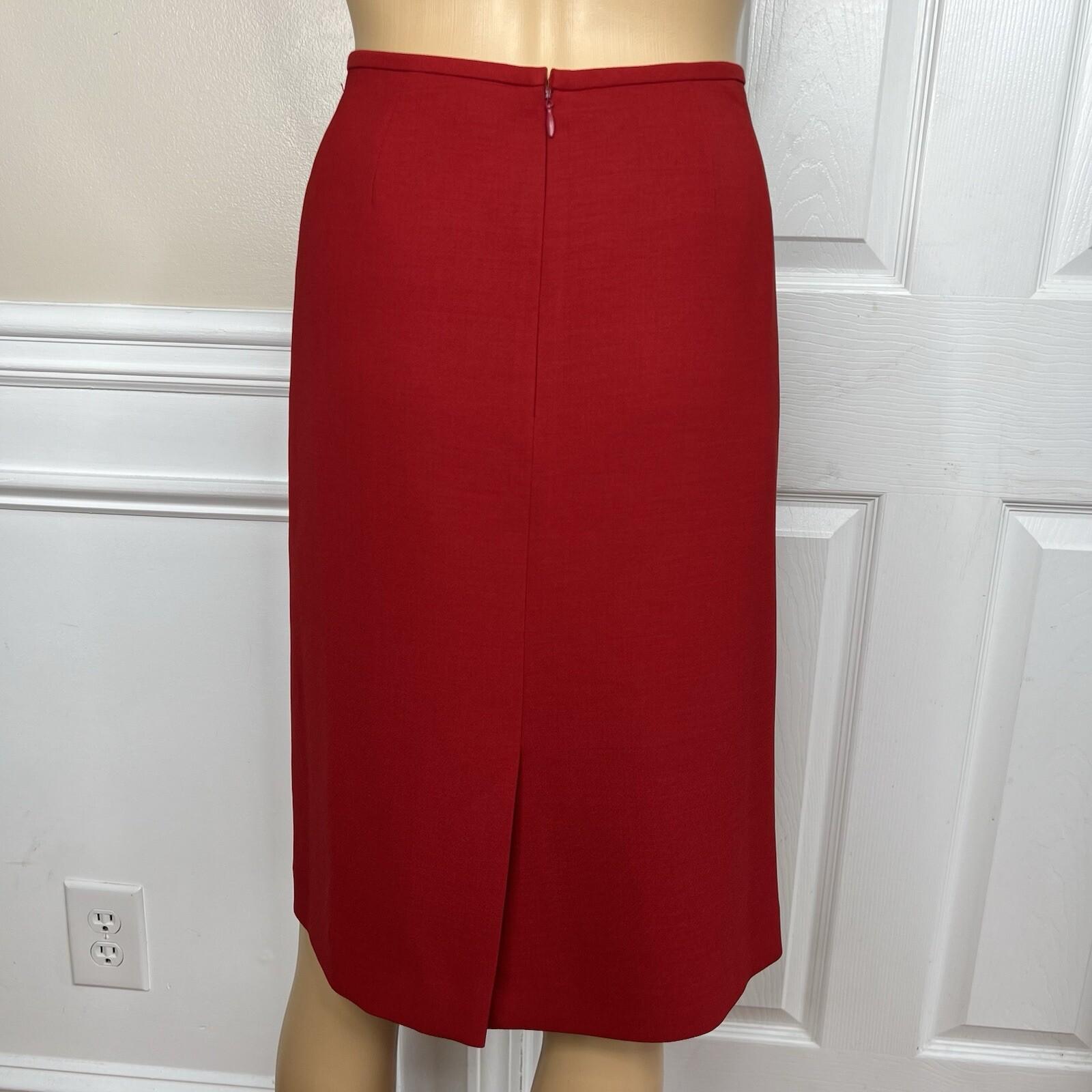 Kasper Polyester Skirt Suit Size 8P Red Lined Open Front Cocktail Career 2PC