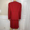 Kasper Polyester Skirt Suit Size 8P Red Lined Open Front Cocktail Career 2PC