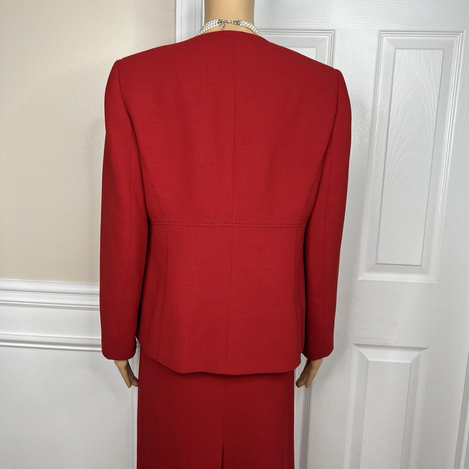 Kasper Polyester Skirt Suit Size 8P Red Lined Open Front Cocktail Career 2PC
