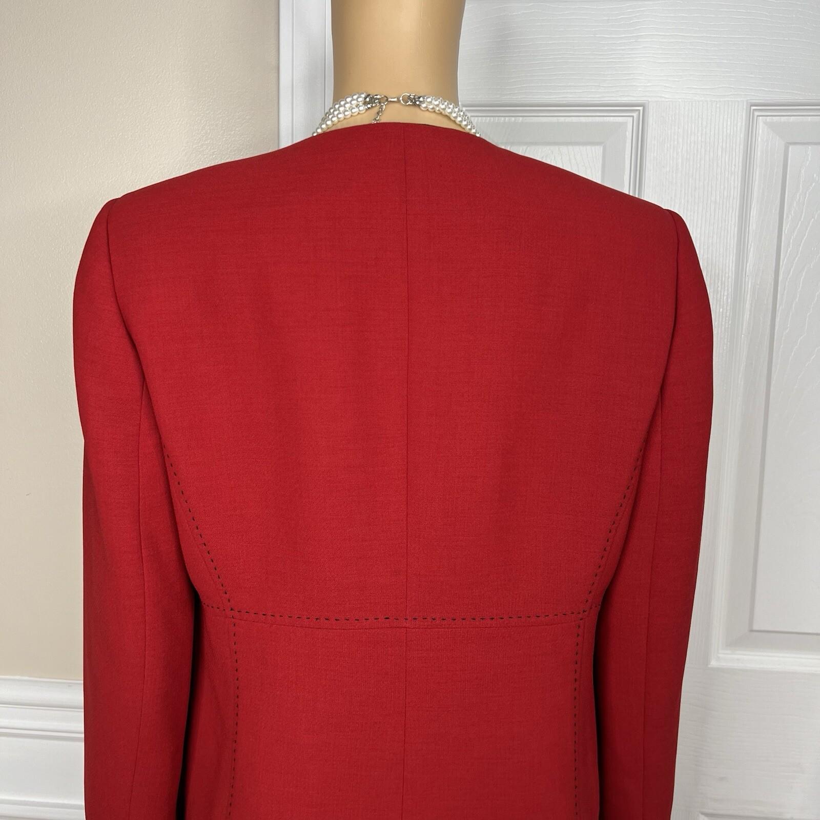 Kasper Polyester Skirt Suit Size 8P Red Lined Open Front Cocktail Career 2PC