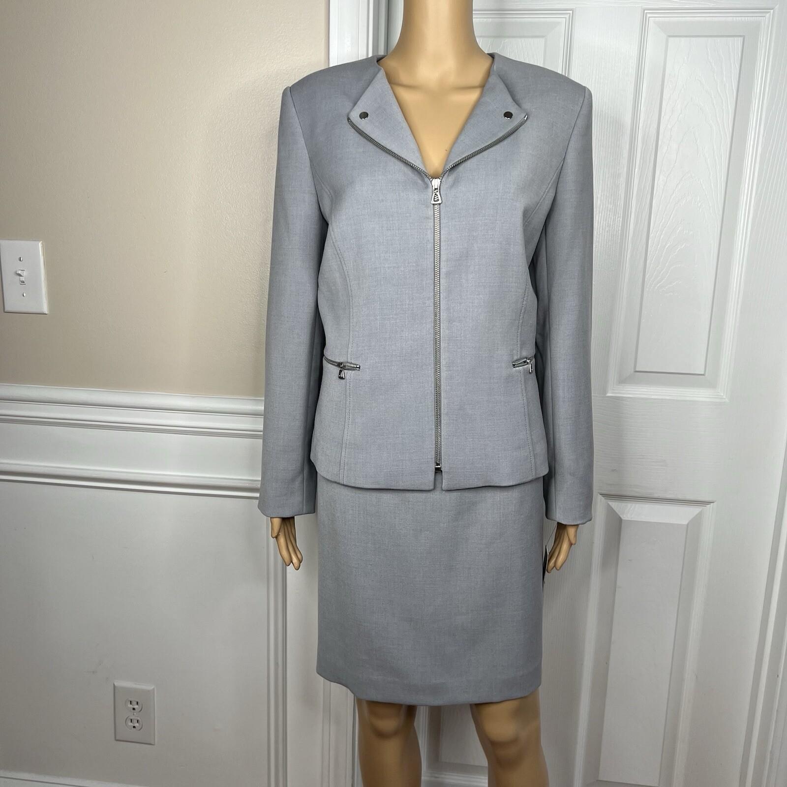 Tahari ASL Polyester Rayon Stretch Skirt 10P Suit 10 Lined Zip Up Collarless New
