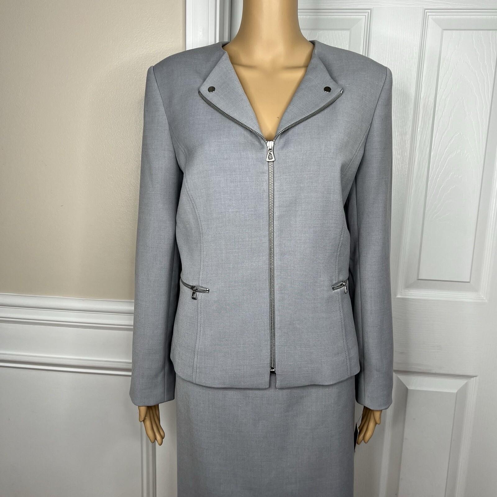 Tahari ASL Polyester Rayon Stretch Skirt 10P Suit 10 Lined Zip Up Collarless New