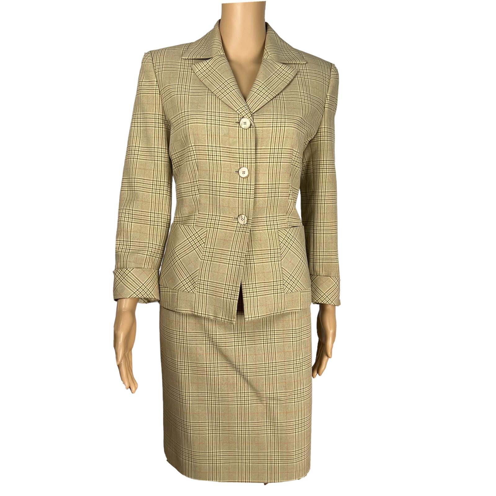 Le Suit Polyester Rayon Skirt Suit Size 6P Multicolor Striped Pockets Lined 2PC