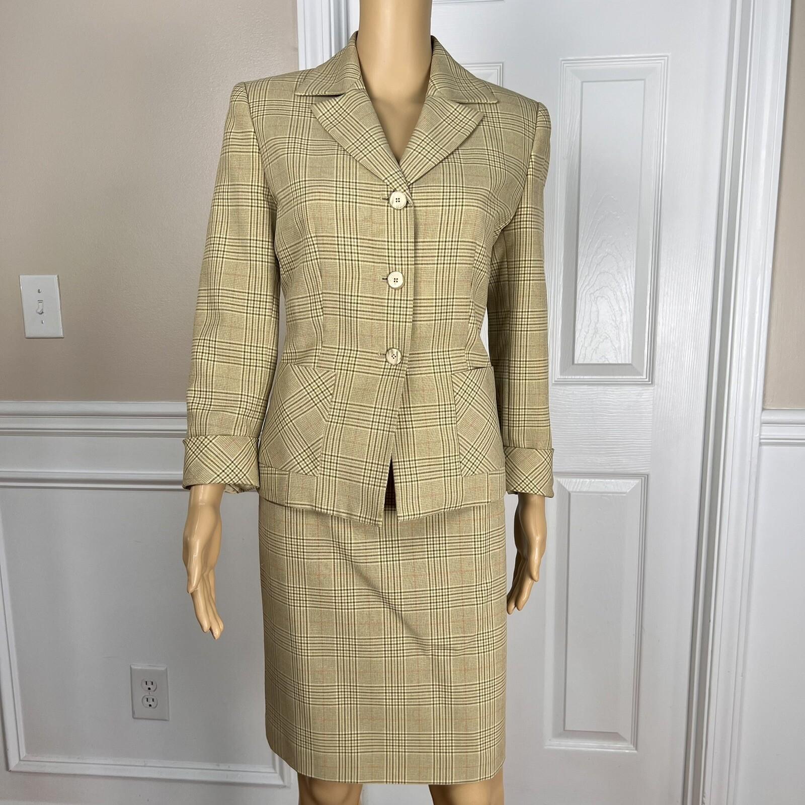 Le Suit Polyester Rayon Skirt Suit Size 6P Multicolor Striped Pockets Lined 2PC