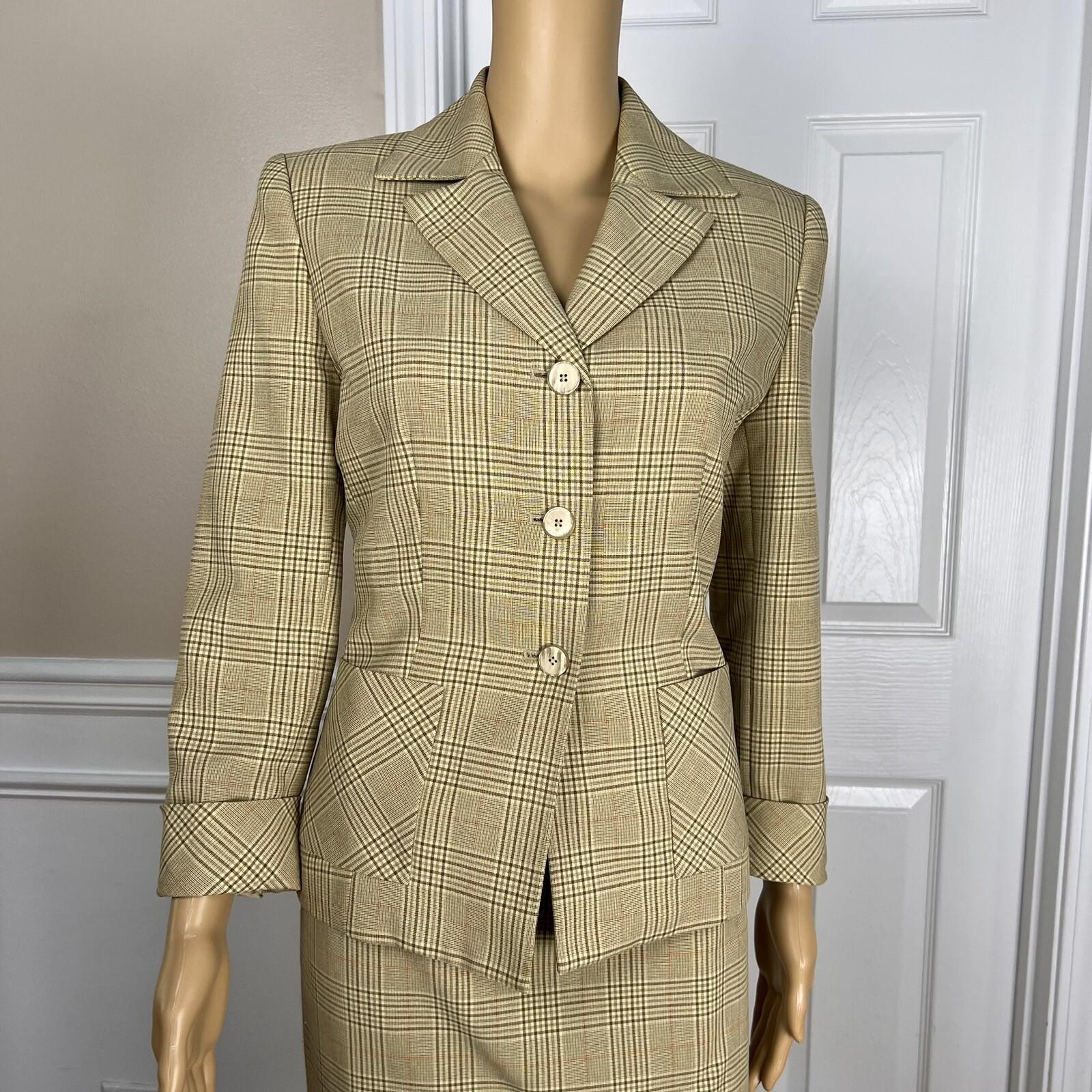 Le Suit Polyester Rayon Skirt Suit Size 6P Multicolor Striped Pockets Lined 2PC