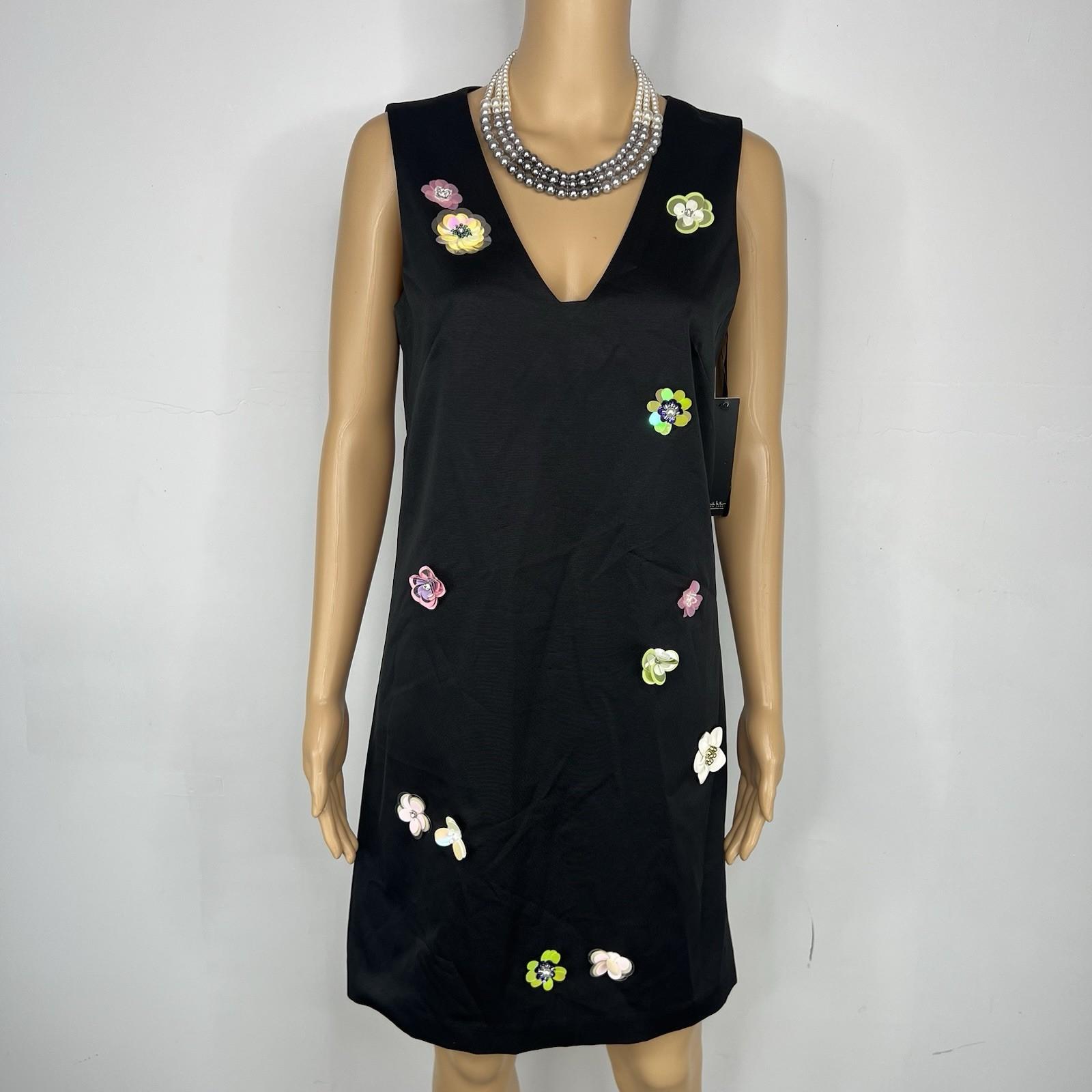 New Nicole Miller dress 10 black 3D applique Floral V neck cut out back y2k