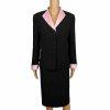 Jones Wear Polyester Skirt Suit Size 12 Black Pink Lined Shawl Collar 2PC