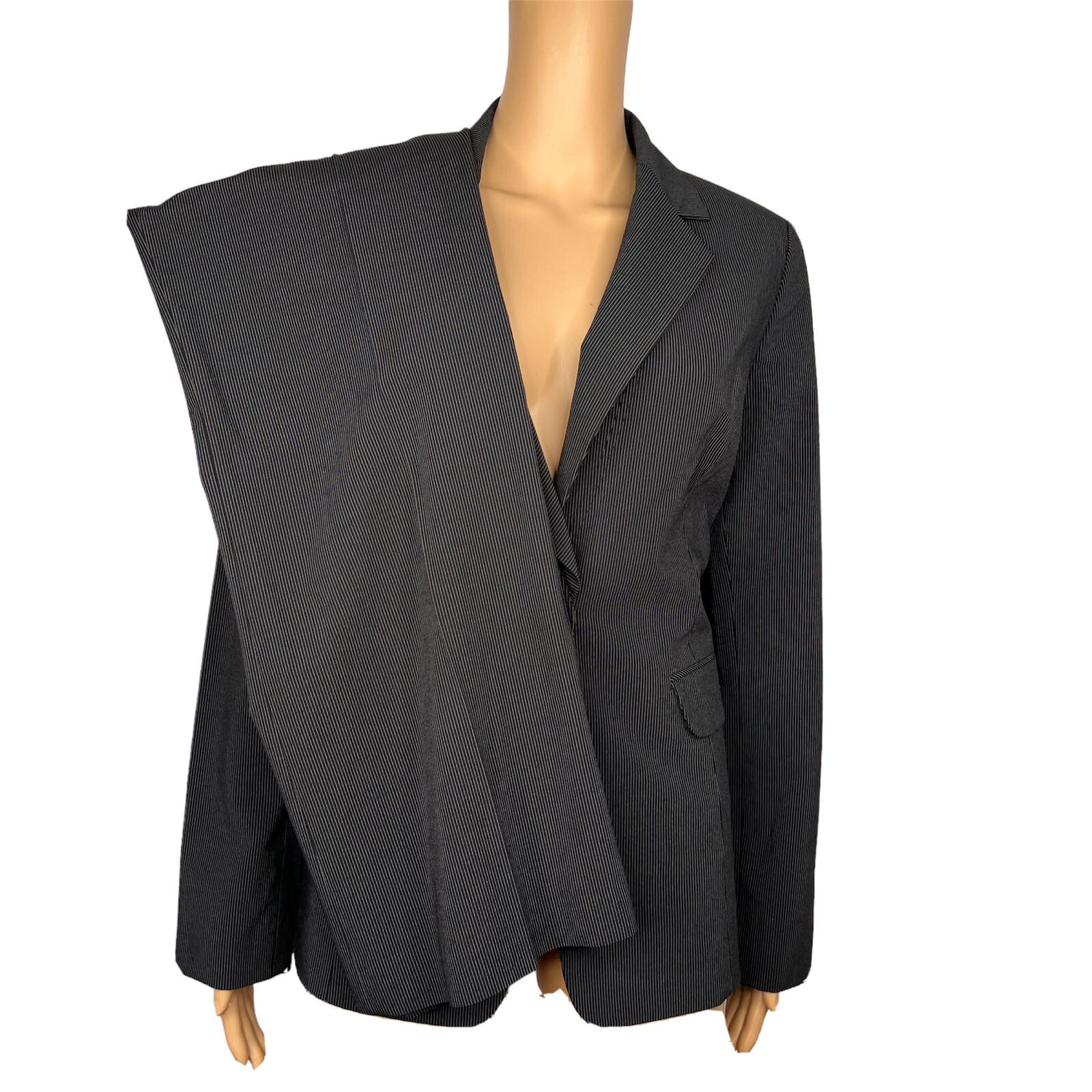 NINE WEST 2PC Black Striped Polyester Blend Ruffle Stretch Pant Suit Size 8