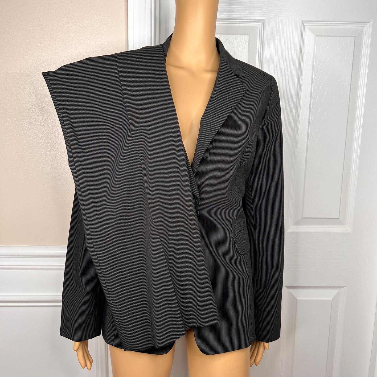 NINE WEST 2PC Black Striped Polyester Blend Ruffle Stretch Pant Suit Size 8