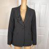 NINE WEST 2PC Black Striped Polyester Blend Ruffle Stretch Pant Suit Size 8