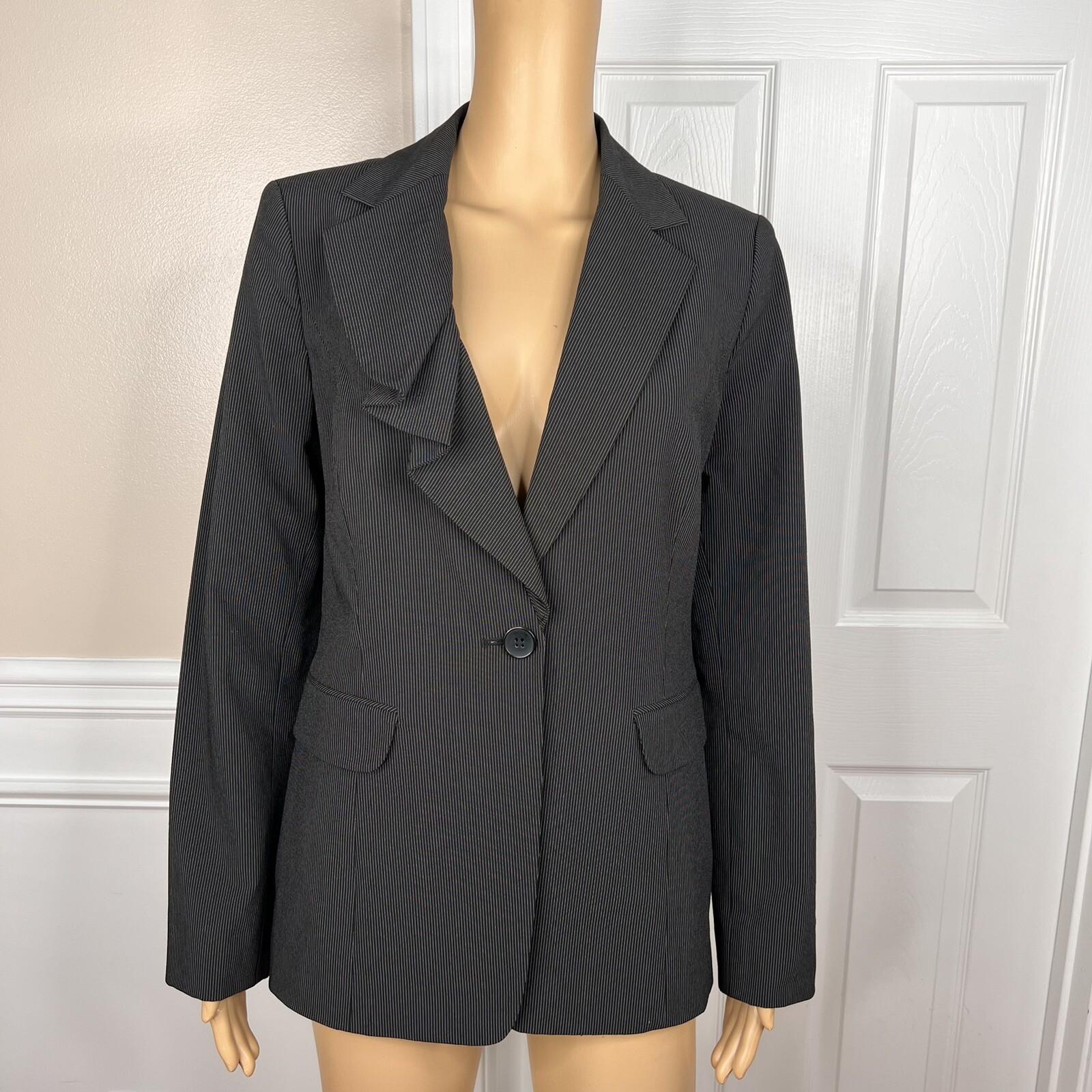 NINE WEST 2PC Black Striped Polyester Blend Ruffle Stretch Pant Suit Size 8