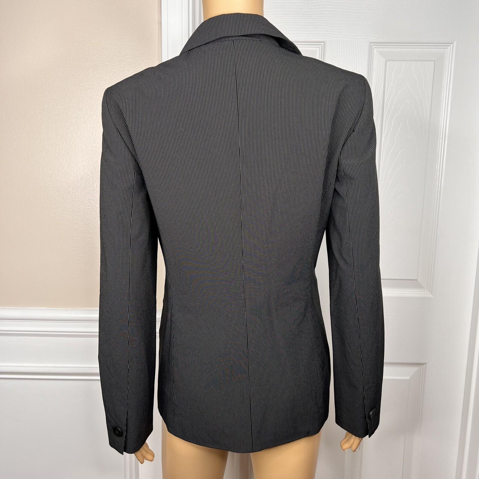 NINE WEST 2PC Black Striped Polyester Blend Ruffle Stretch Pant Suit Size 8