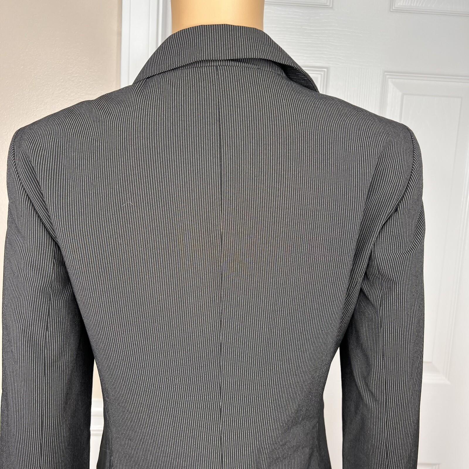 NINE WEST 2PC Black Striped Polyester Blend Ruffle Stretch Pant Suit Size 8