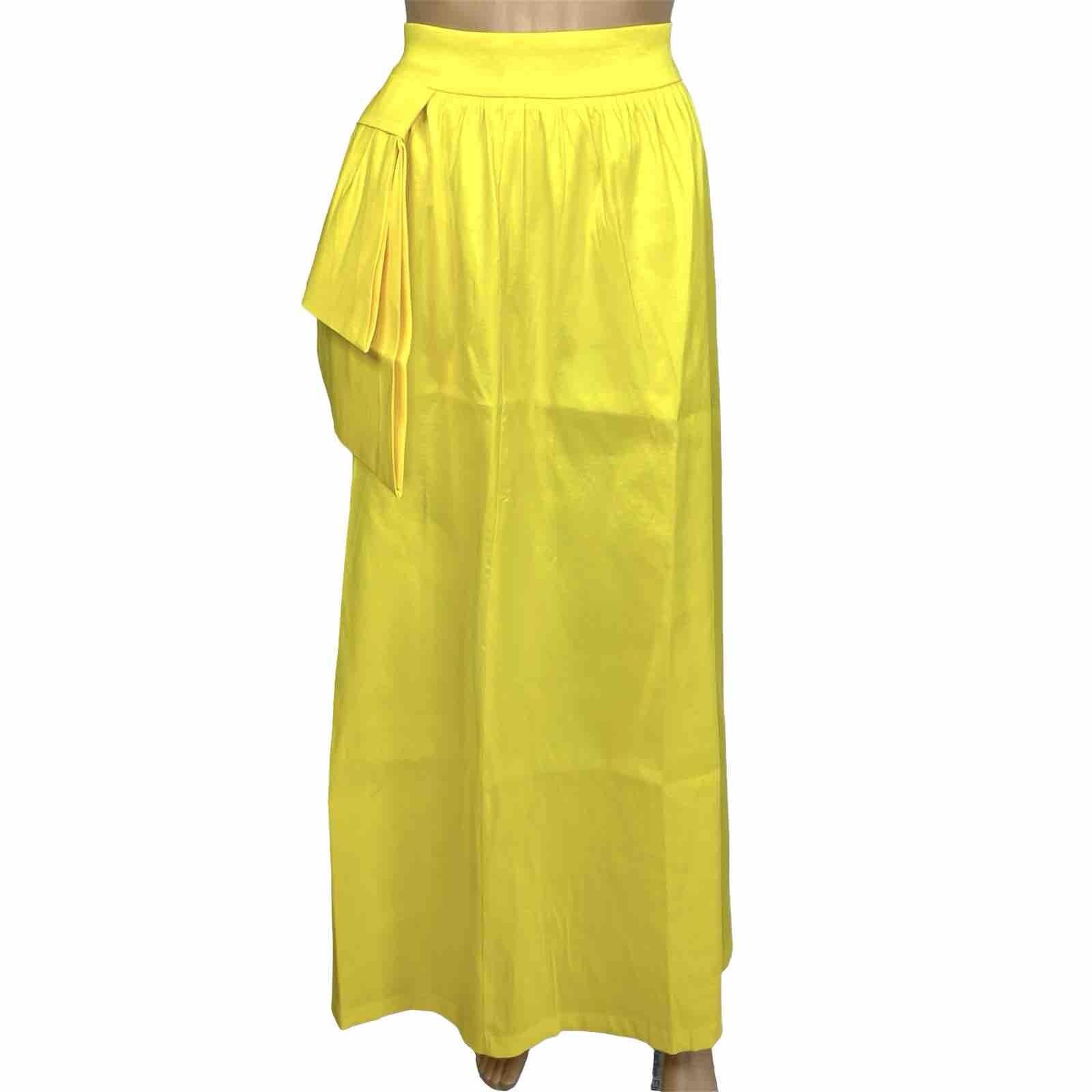 New York & Company Maxi Skirt L Buttercup Side Slit Taffeta Bow High Rise New