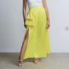 New York & Company Maxi Skirt L Buttercup Side Slit Taffeta Bow High Rise New