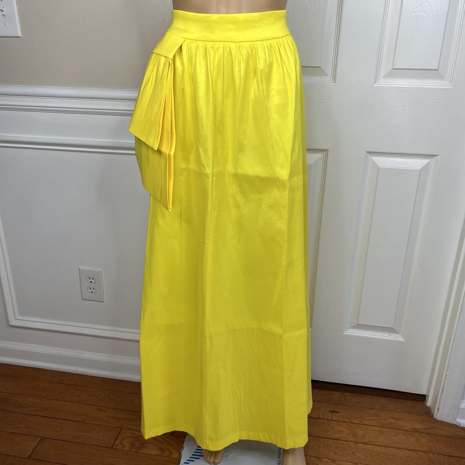 New York & Company Maxi Skirt L Buttercup Side Slit Taffeta Bow High Rise New