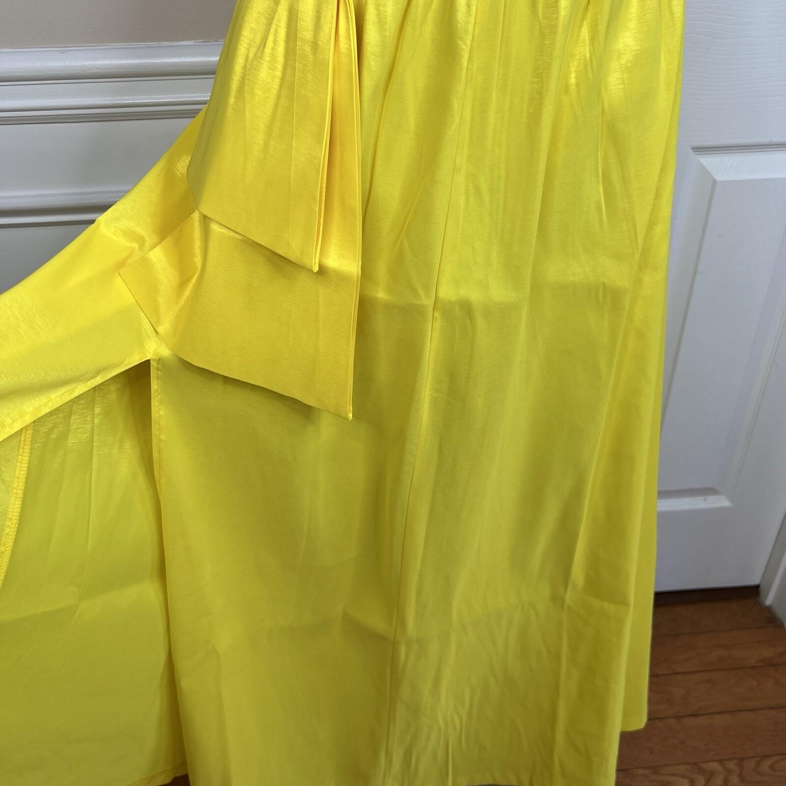 New York & Company Maxi Skirt L Buttercup Side Slit Taffeta Bow High Rise New