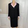 Jones Wear Polyester Skirt Suit Size 12 Black Pink Lined Shawl Collar 2PC