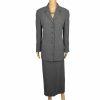 Liz Claiborne Polyester Skirt Suit Size 8 Gray Wrap Notch Collar Pockects 2PC
